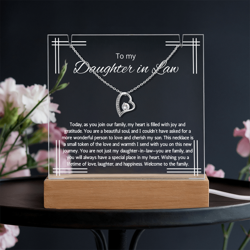 Daughter in Law Gift Necklace Wedding Gift For Daughter In Law LED Lighted Acrylic Keepsake Gift From Mother In Law Gift Jewelry