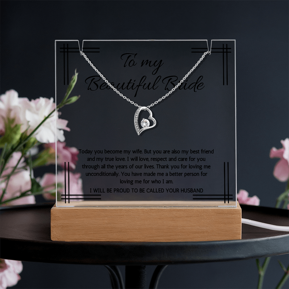 Wedding Day Gift for Bride from Groom, Acrylic Forever Love Necklace to My Beautiful Wife from Husband Present Jewelry