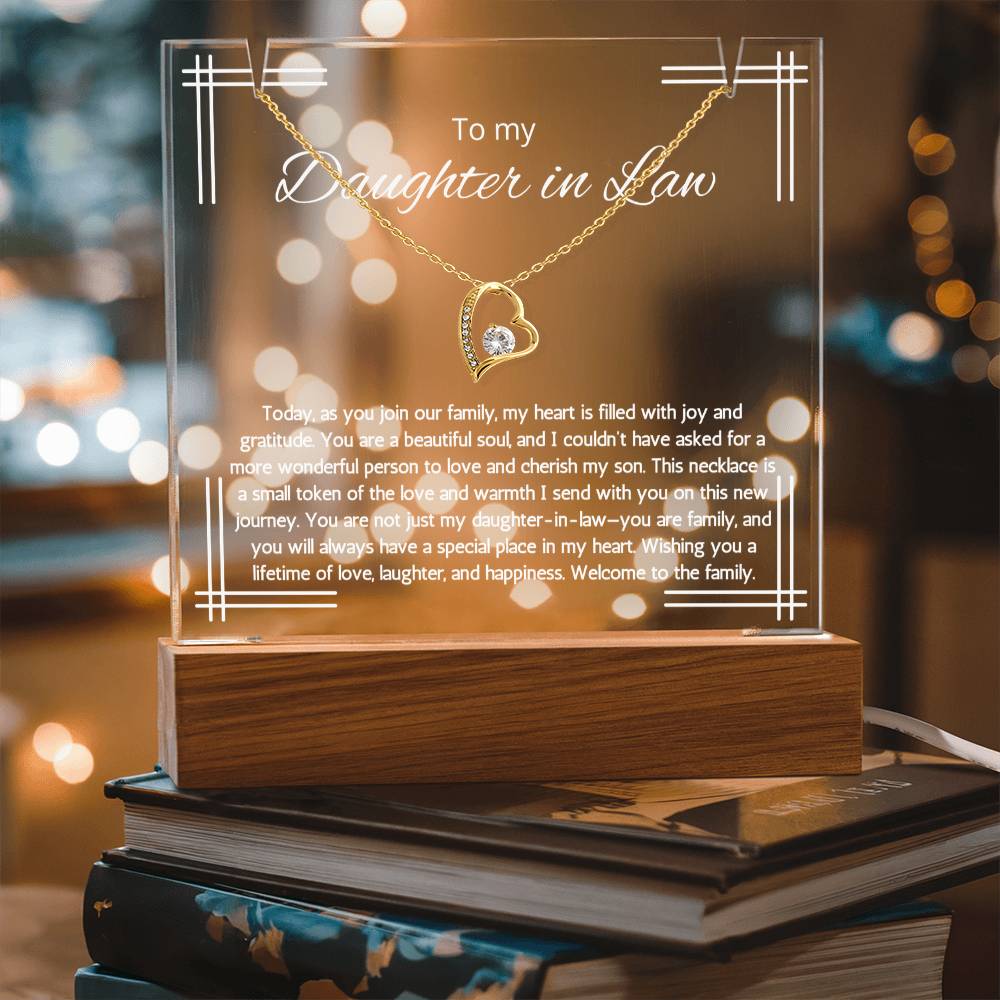 Daughter in Law Gift Necklace Wedding Gift For Daughter In Law LED Lighted Acrylic Keepsake Gift From Mother In Law Gift Jewelry