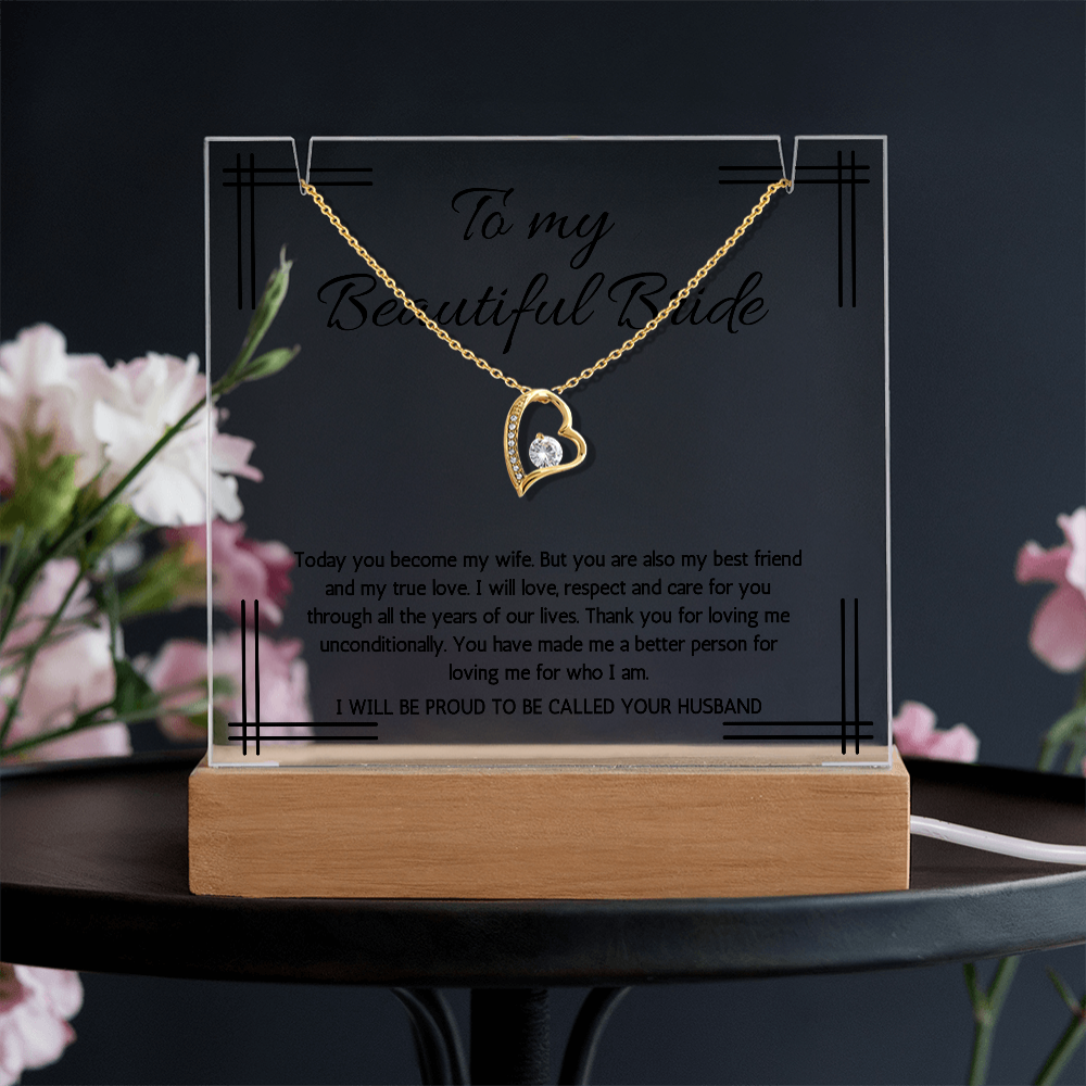 Wedding Day Gift for Bride from Groom, Acrylic Forever Love Necklace to My Beautiful Wife from Husband Present Jewelry