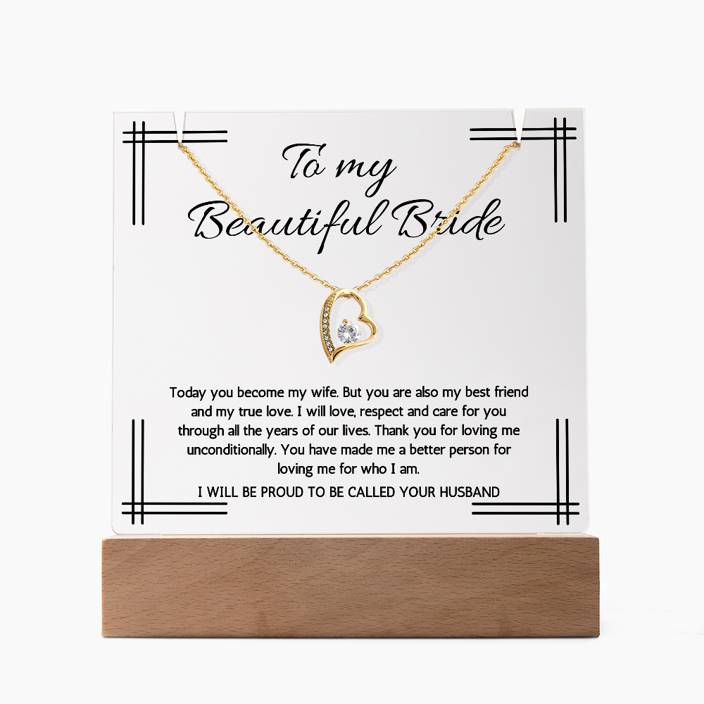 Wedding Day Gift for Bride from Groom, Acrylic Forever Love Necklace to My Beautiful Wife from Husband Present Jewelry