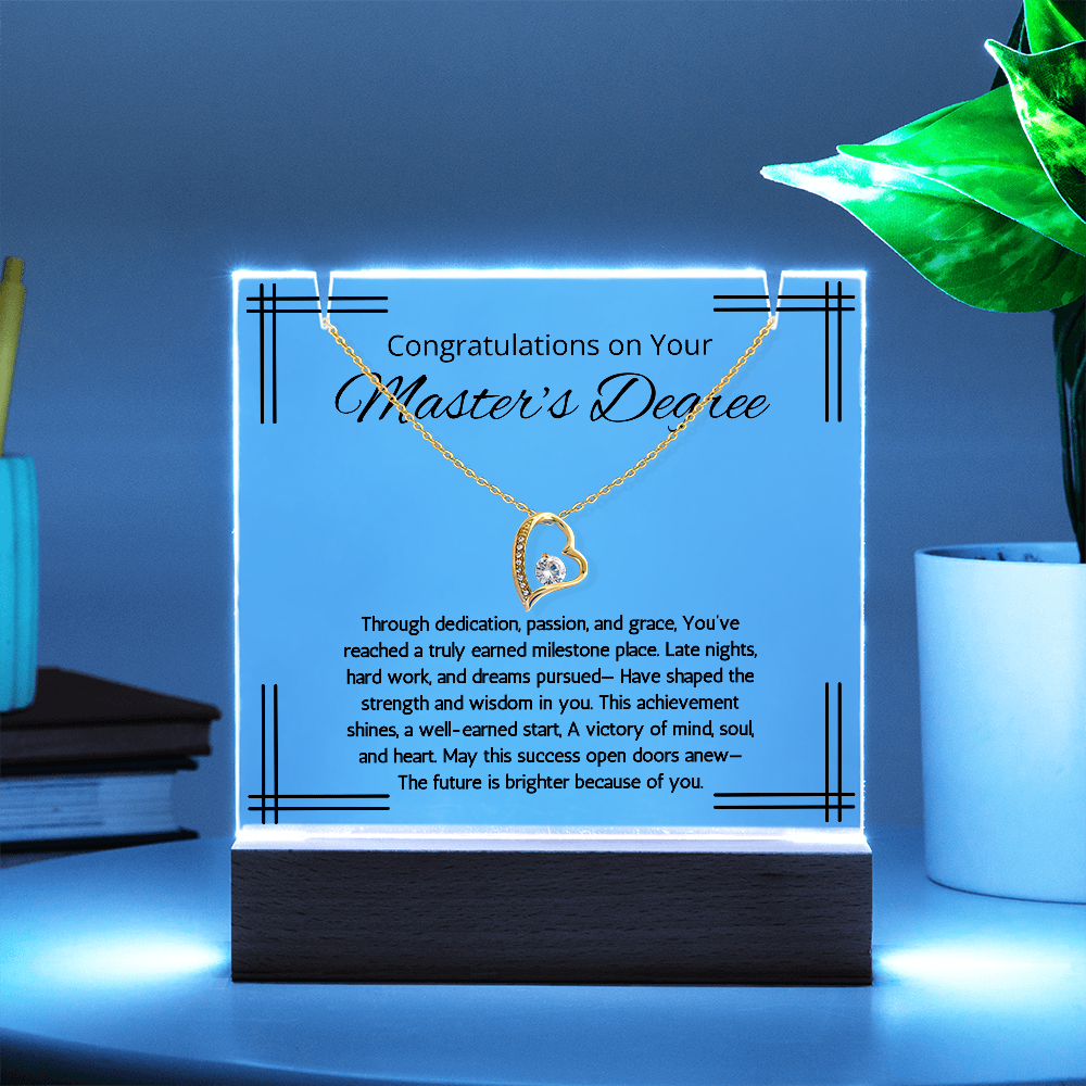 Masters Degree Graduation Gift Necklace LED Lighted Acrylic Keepsake Congratulation For Masters Degree Graduation for her Jewelry