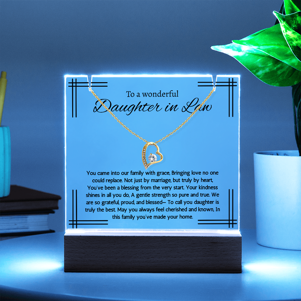 Daughter in Law Gift Necklace, Birthday, Wedding Gift for Daughter in Law, Acrylic Keepsake Necklace From Mother in Law, Father in Law