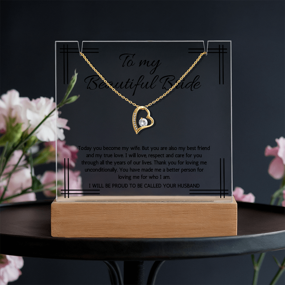 Wedding Day Gift for Bride from Groom, Acrylic Forever Love Necklace to My Beautiful Wife from Husband Present Jewelry