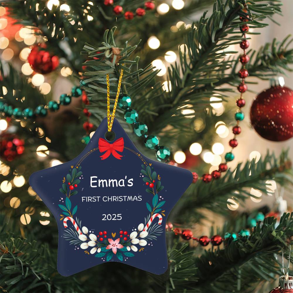 Personalized Baby's First Christmas Ornament Gift 2025, High Gloss Star Ornament, Custom Name Gift For New Born Boy or Girl