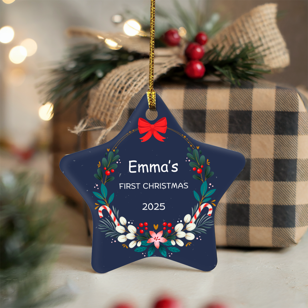 Personalized Baby's First Christmas Ornament Gift 2025, High Gloss Star Ornament, Custom Name Gift For New Born Boy or Girl