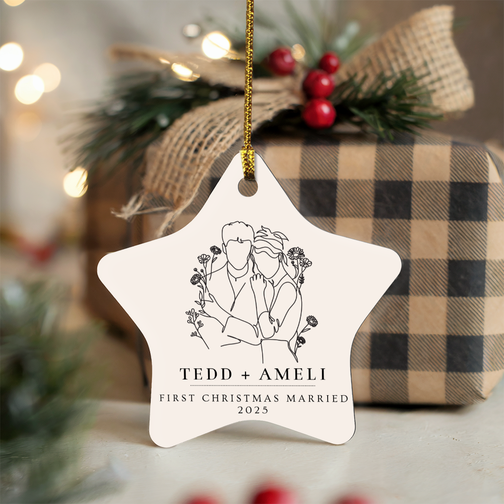 First Christmas Married Star Christmas Ornament, Mr and Mrs Married, Personalized Wedding Gift, Newly Wed Christmas Gift, Wedding Christmas Ornament