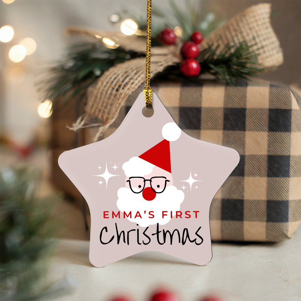 Personalized Baby's First Christmas Ornament Gift 2025, High Gloss Star Santa Ornament, Custom Name Gift For New Born Boy or Girl