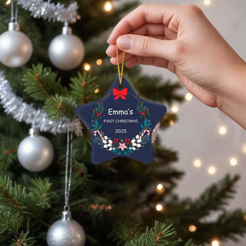 Personalized Baby's First Christmas Ornament Gift 2025, High Gloss Star Ornament, Custom Name Gift For New Born Boy or Girl