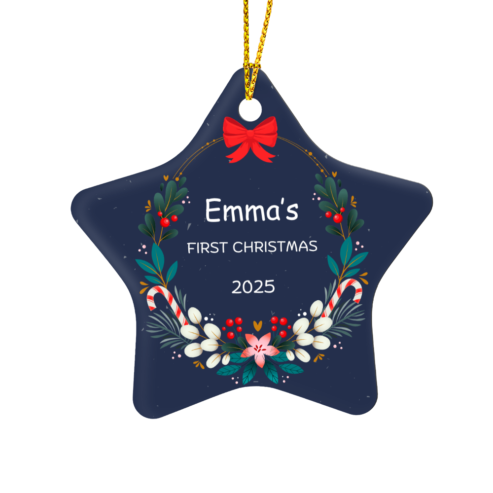 Personalized Baby's First Christmas Ornament Gift 2025, High Gloss Star Ornament, Custom Name Gift For New Born Boy or Girl