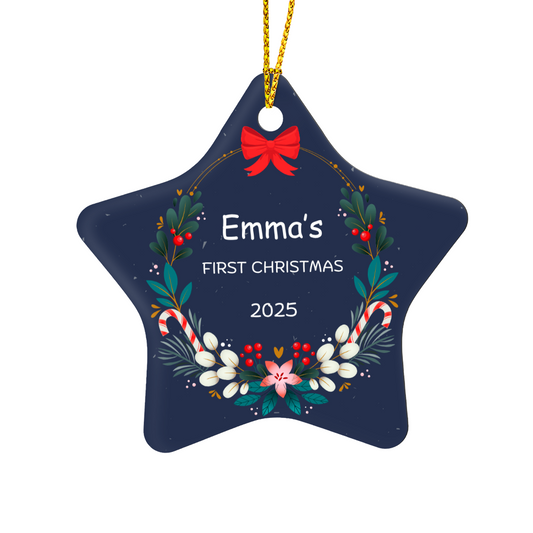 Personalized Baby's First Christmas Ornament Gift 2025, High Gloss Star Ornament, Custom Name Gift For New Born Boy or Girl