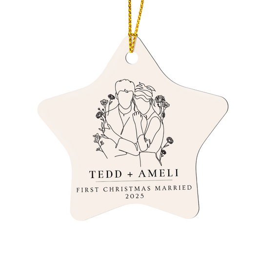 First Christmas Married Star Christmas Ornament, Mr and Mrs Married, Personalized Wedding Gift, Newly Wed Christmas Gift, Wedding Christmas Ornament