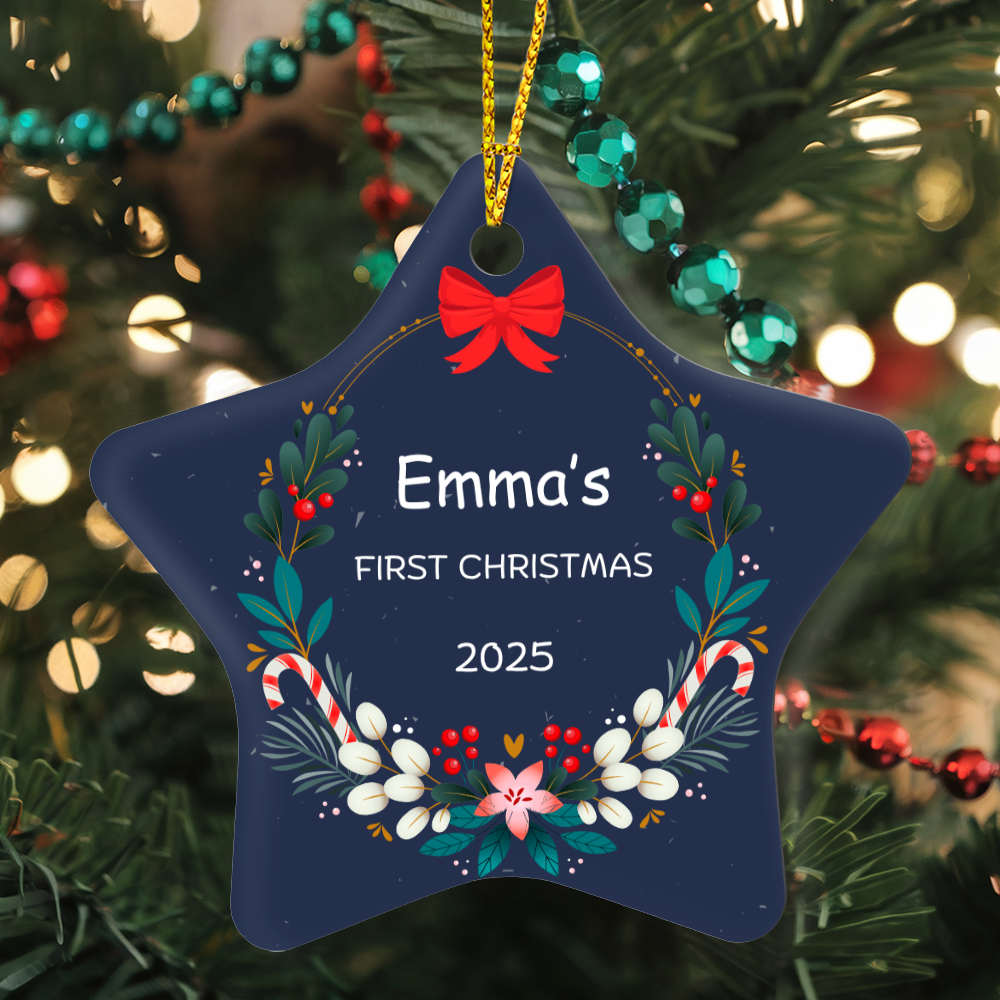Personalized Baby's First Christmas Ornament Gift 2025, High Gloss Star Ornament, Custom Name Gift For New Born Boy or Girl
