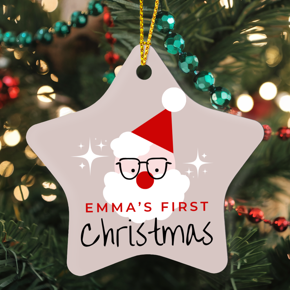 Personalized Baby's First Christmas Ornament Gift 2025, High Gloss Star Santa Ornament, Custom Name Gift For New Born Boy or Girl