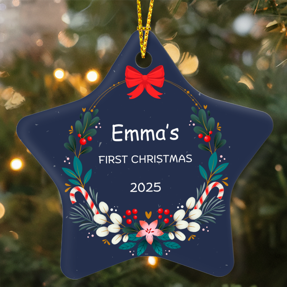 Personalized Baby's First Christmas Ornament Gift 2025, High Gloss Star Ornament, Custom Name Gift For New Born Boy or Girl