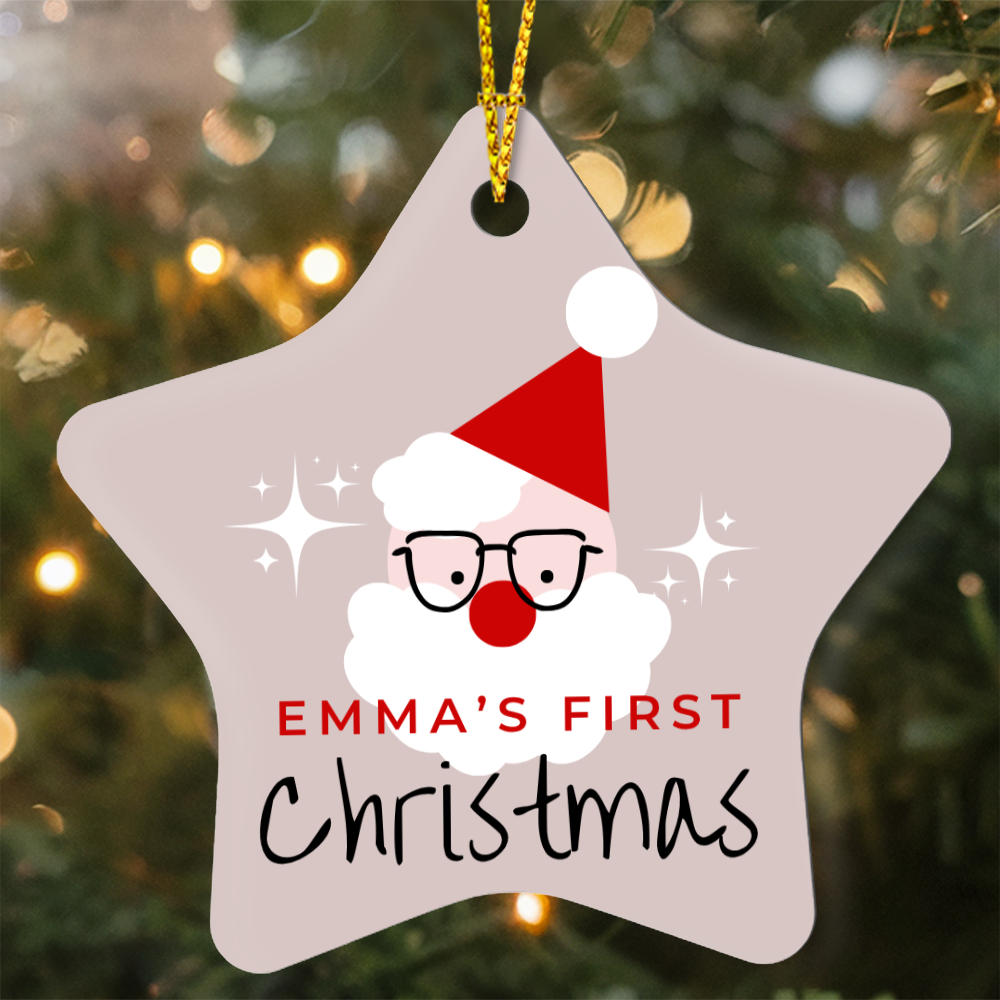 Personalized Baby's First Christmas Ornament Gift 2025, High Gloss Star Santa Ornament, Custom Name Gift For New Born Boy or Girl