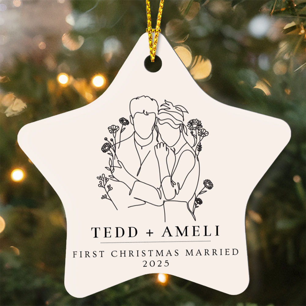First Christmas Married Star Christmas Ornament, Mr and Mrs Married, Personalized Wedding Gift, Newly Wed Christmas Gift, Wedding Christmas Ornament