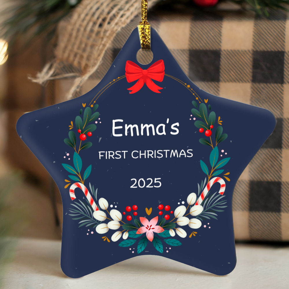 Personalized Baby's First Christmas Ornament Gift 2025, High Gloss Star Ornament, Custom Name Gift For New Born Boy or Girl