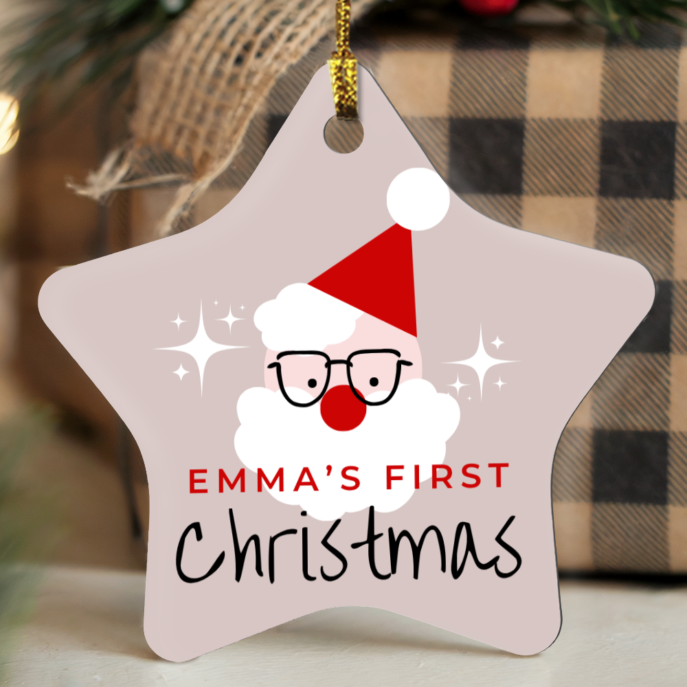 Personalized Baby's First Christmas Ornament Gift 2025, High Gloss Star Santa Ornament, Custom Name Gift For New Born Boy or Girl