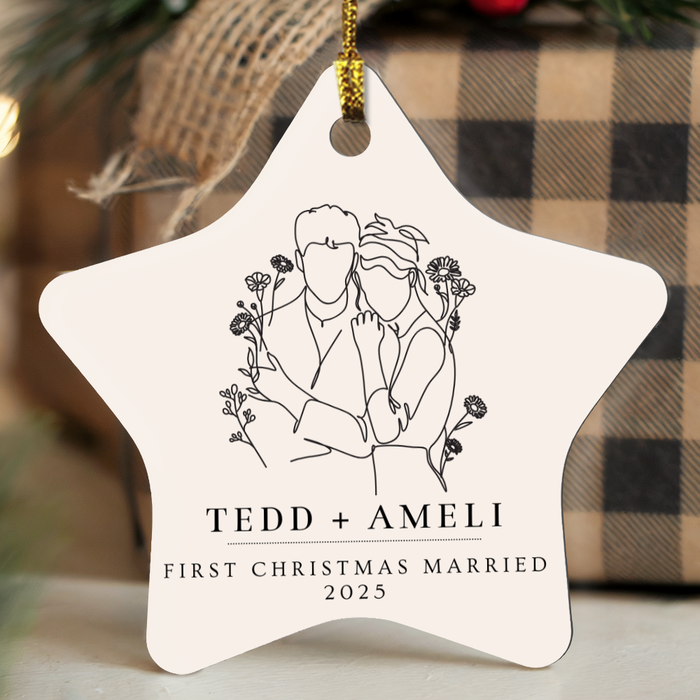 First Christmas Married Star Christmas Ornament, Mr and Mrs Married, Personalized Wedding Gift, Newly Wed Christmas Gift, Wedding Christmas Ornament