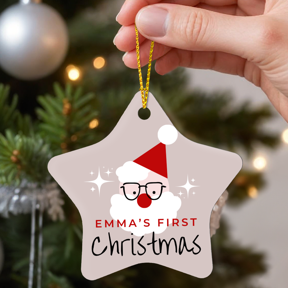 Personalized Baby's First Christmas Ornament Gift 2025, High Gloss Star Santa Ornament, Custom Name Gift For New Born Boy or Girl