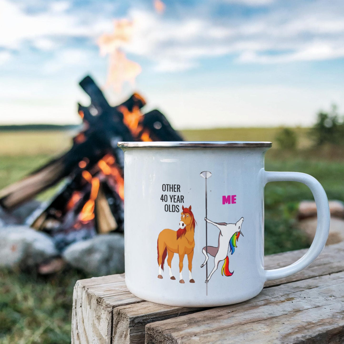 Unicorn Birthday Coffee Mug 40th Birthday - Other 40 Year Olds Me Unicorn Coffee Mug-12 Oz Stainless Steel Enamel Finish White Camper Coffee Mug