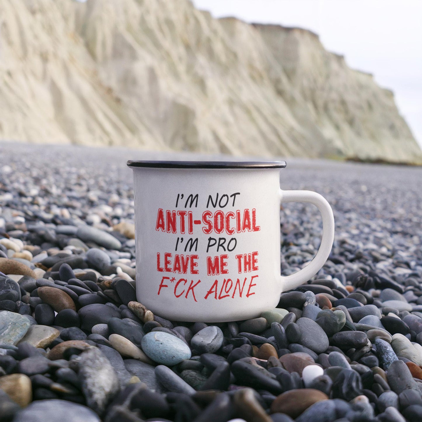 I'm Not Anti- Social I'm Pro Leave Me The F..ck Alone, Introvert Coffee Mug-12 oz Stainless Steel Enamel Finish White Camper Coffee Mug