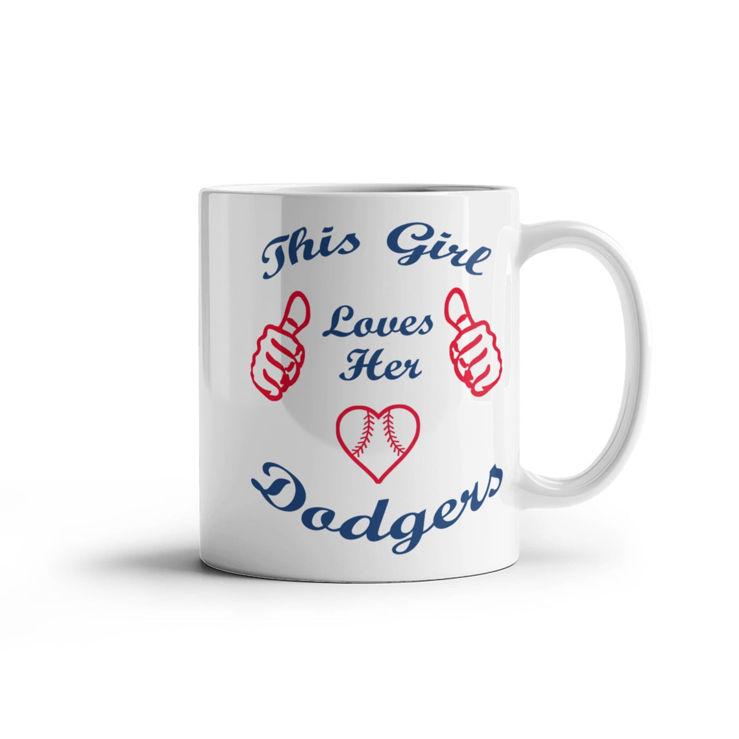 Baseball Fan Coffee Mug, This Girl Loves Her Dodgers- White Porcelain Coffee Mug 11 oz For Baseball Player, Fan, Baseball Lover