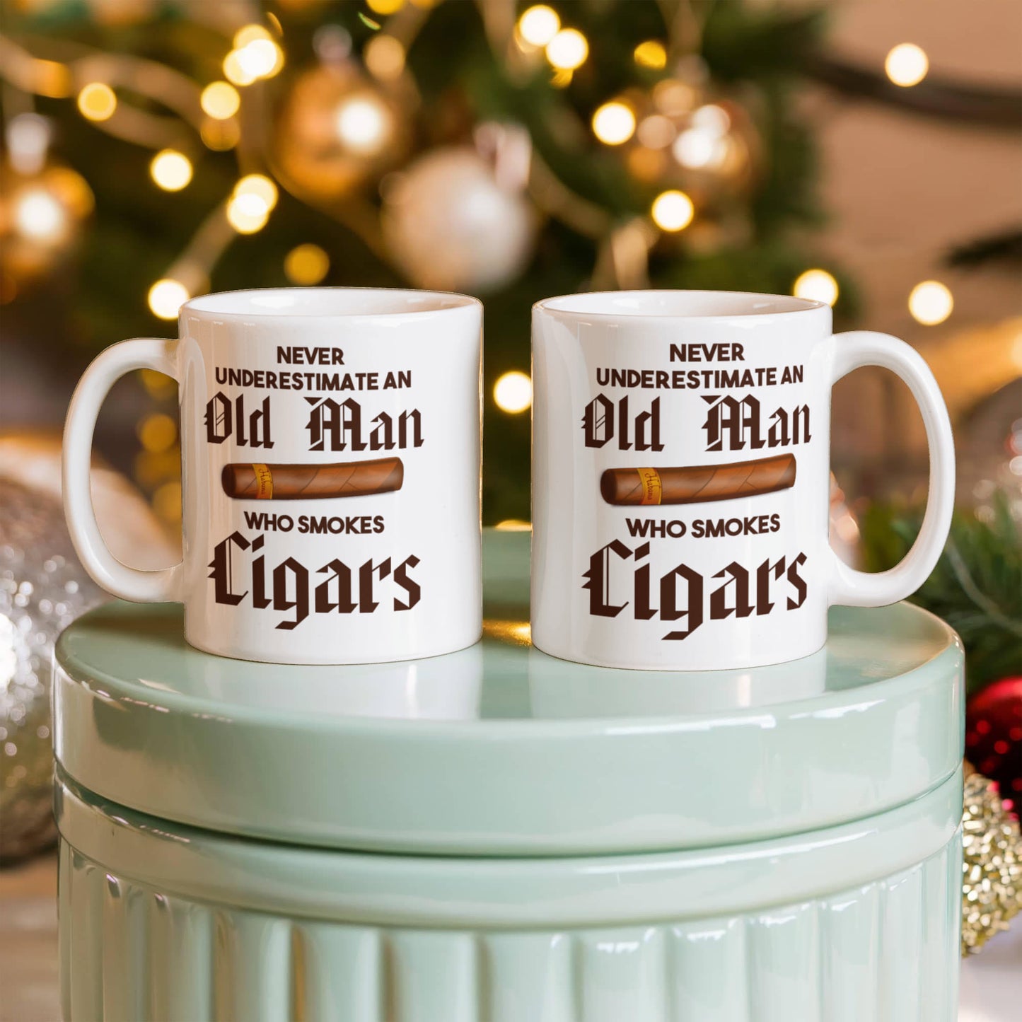 I Smoke Cigar Coffee mug, Never Underestimate An Old Man Who Smokes Cigars-White Porcelain Coffee Mug 11 oz