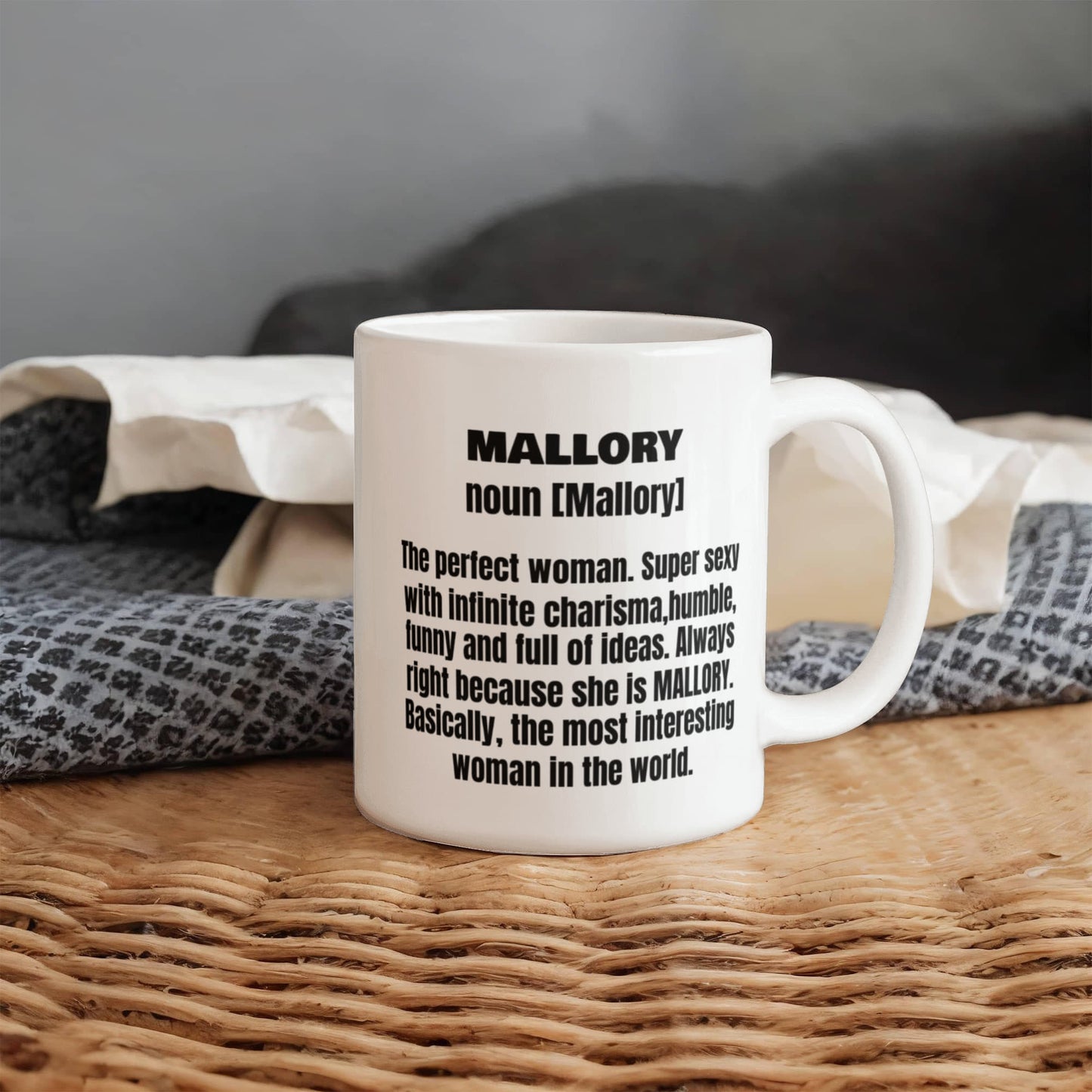 Mallory First Name Adult Definition - Funny White Porcelain Coffee Mug Cute Ceramic Cup 11 oz