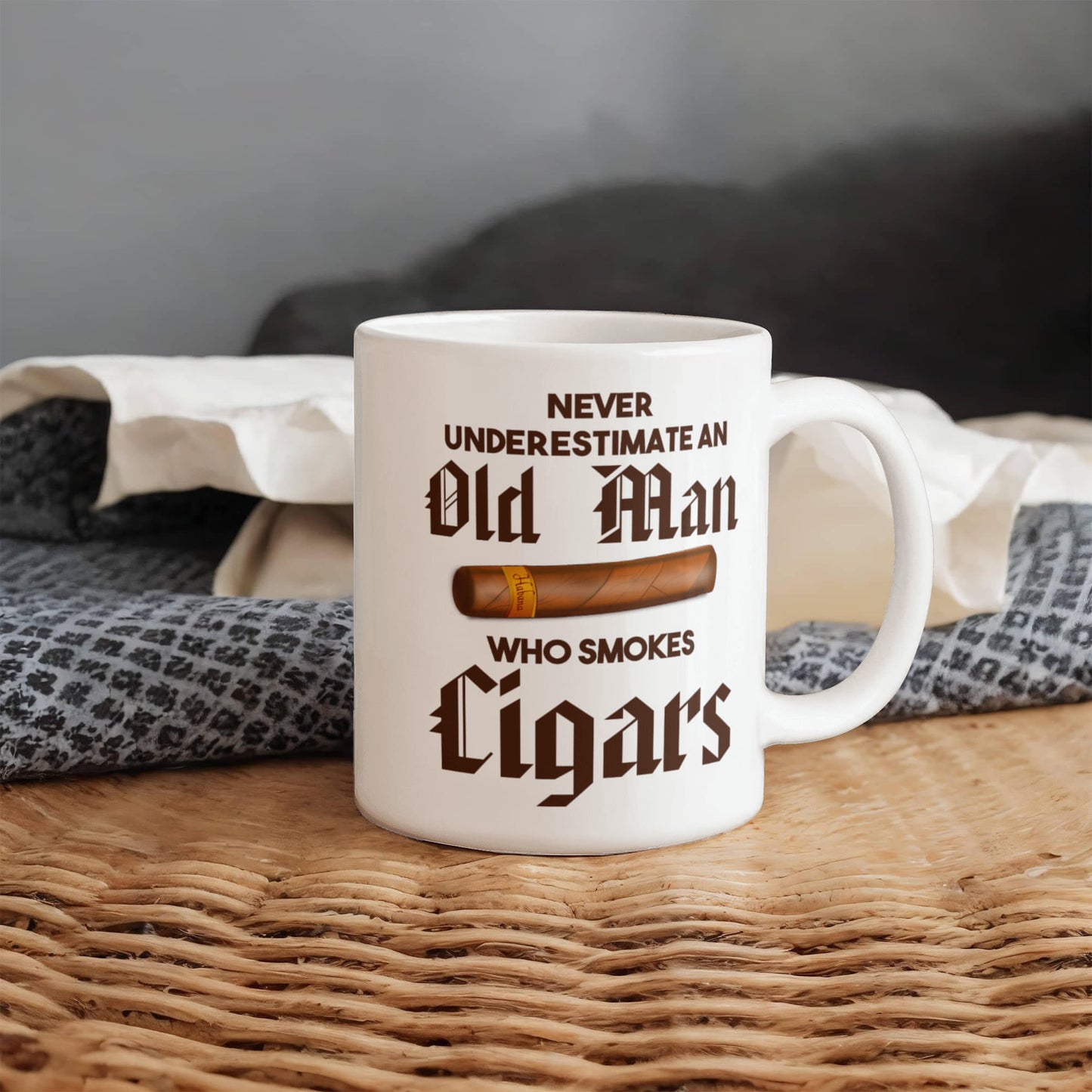 I Smoke Cigar Coffee mug, Never Underestimate An Old Man Who Smokes Cigars-White Porcelain Coffee Mug 11 oz