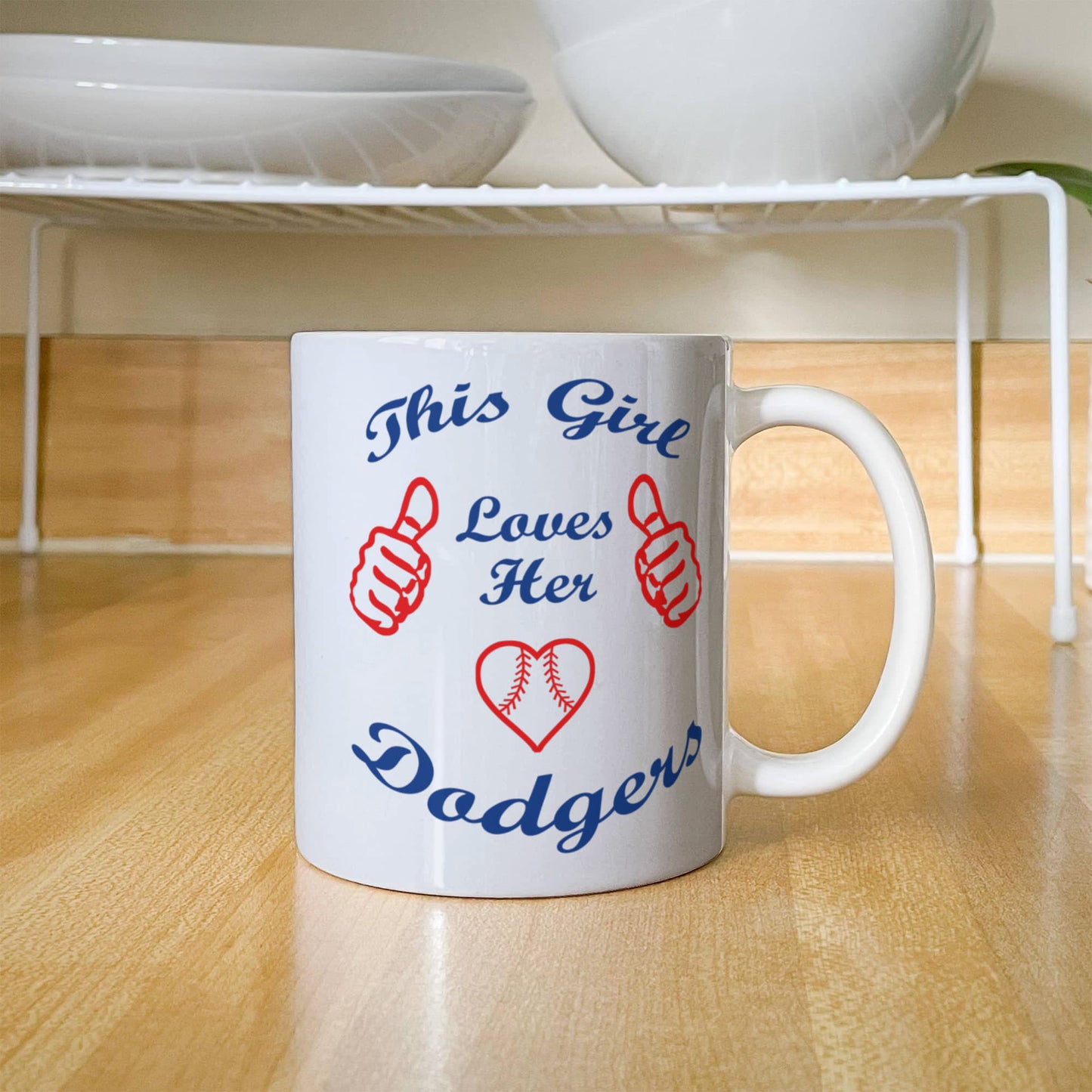 Baseball Fan Coffee Mug, This Girl Loves Her Dodgers- White Porcelain Coffee Mug 11 oz For Baseball Player, Fan, Baseball Lover
