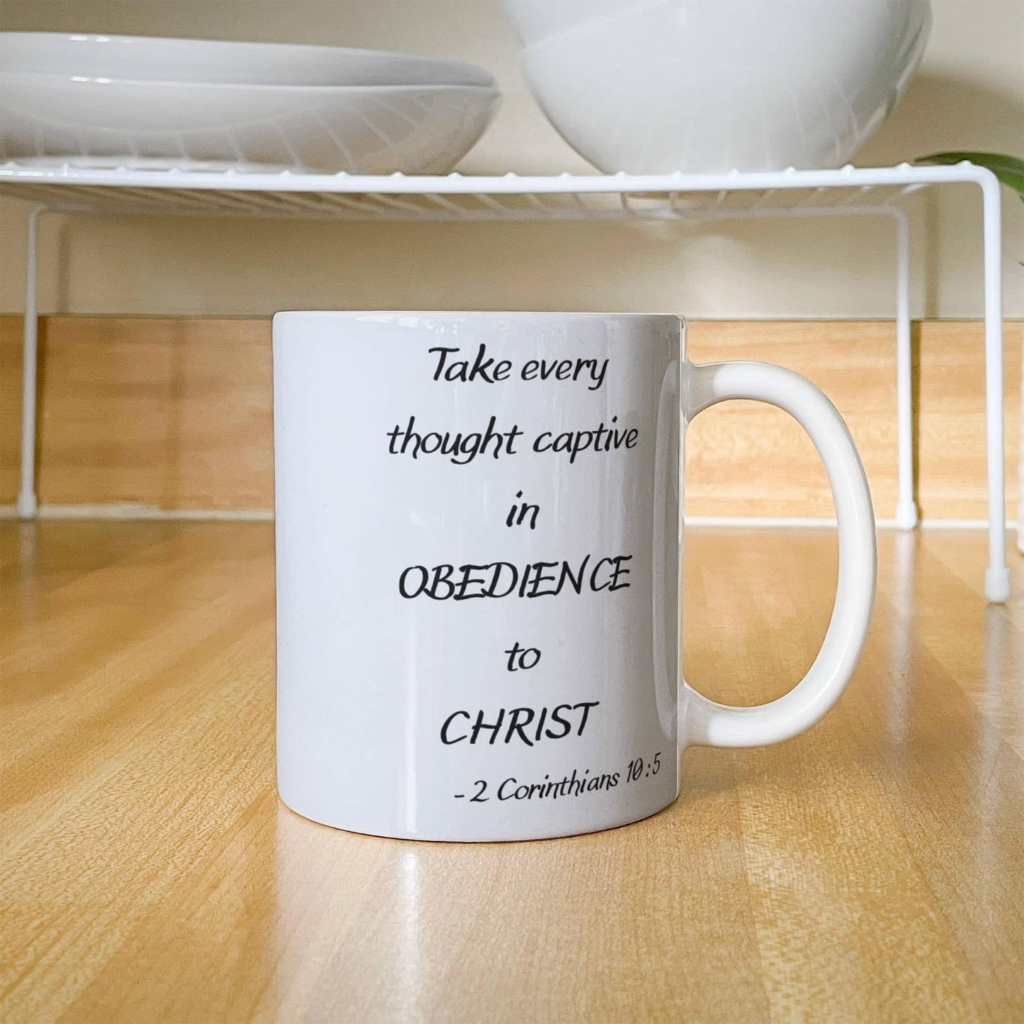 2 Corinthians 10:5 bible quotes, Obedience to Christ - White Coffee Mug Tea Cup 11 oz Gift
