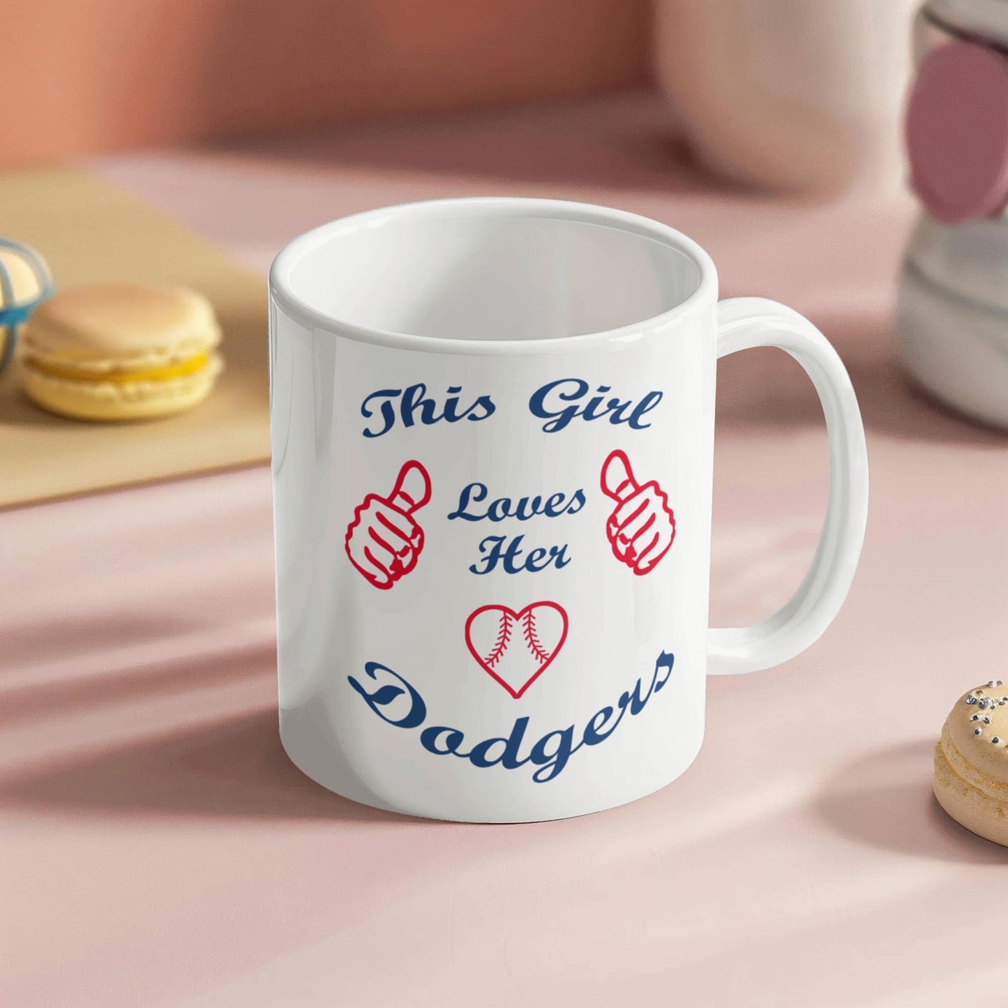 Baseball Fan Coffee Mug, This Girl Loves Her Dodgers- White Porcelain Coffee Mug 11 oz For Baseball Player, Fan, Baseball Lover