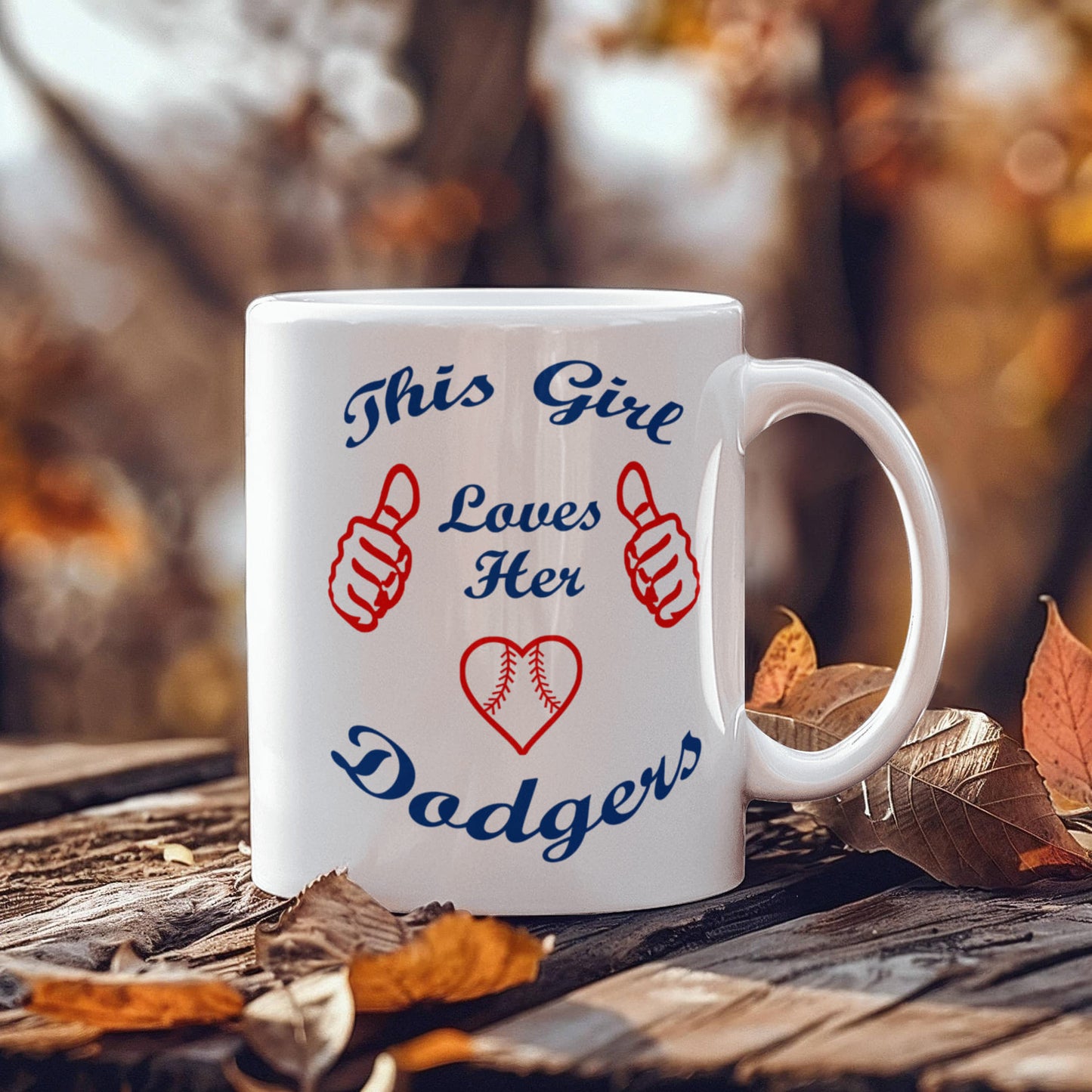 Baseball Fan Coffee Mug, This Girl Loves Her Dodgers- White Porcelain Coffee Mug 11 oz For Baseball Player, Fan, Baseball Lover