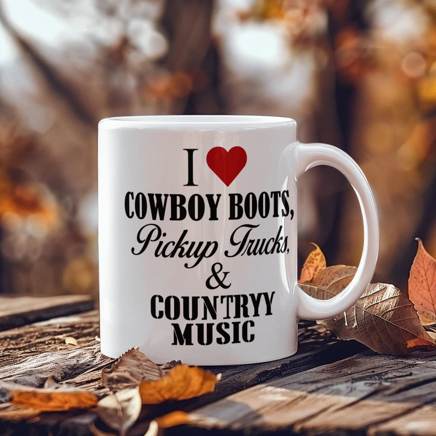 Music Lover Gift Coffee Mug,I Love Cowboy Boots, Pickup Trucks And Country Music-White Porcelain Coffee Mug 11 oz For Father, Brother, Sister, drummer