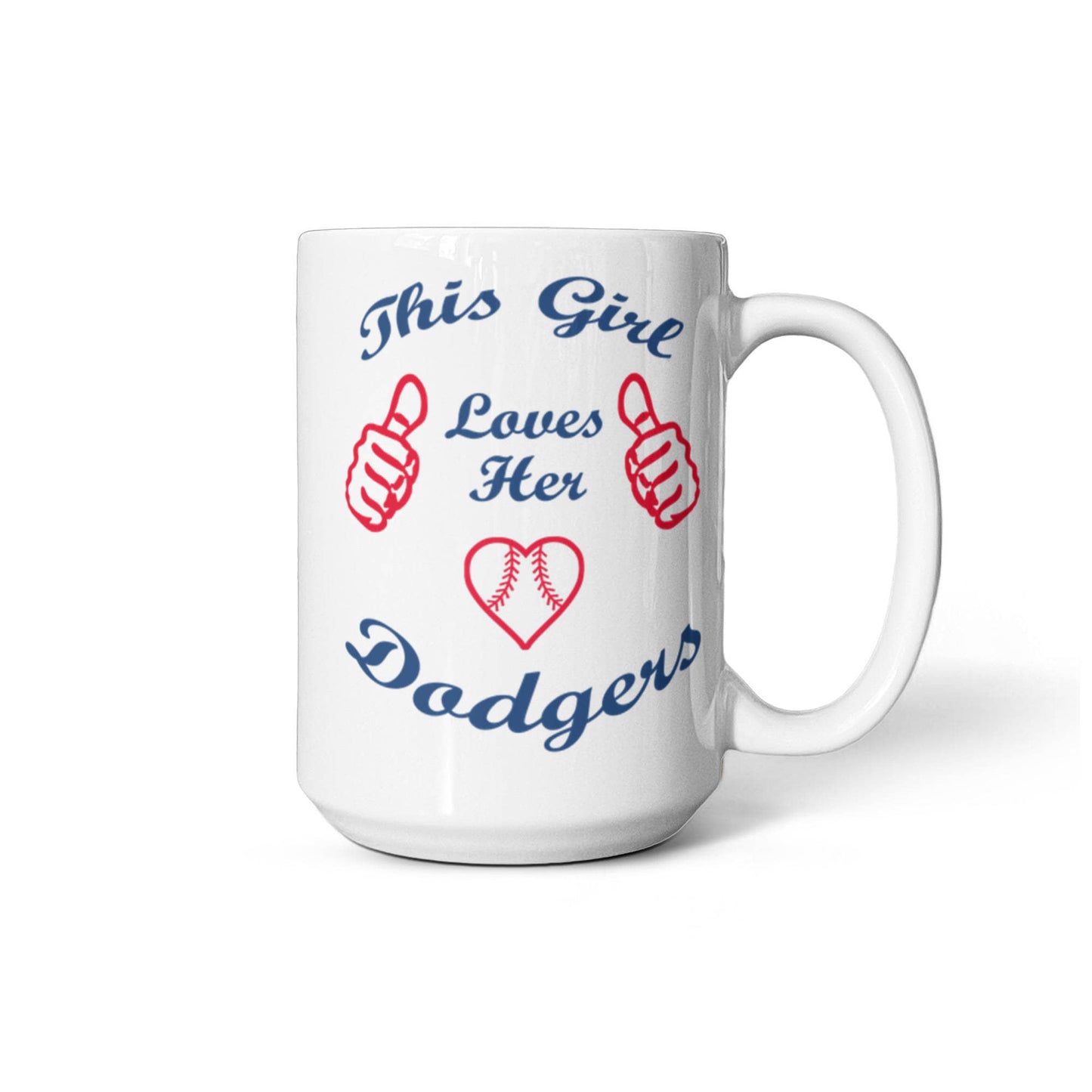 Baseball Fan Coffee Mug, This Girl Loves Her Dodgers- White Porcelain Coffee Mug 11 oz For Baseball Player, Fan, Baseball Lover