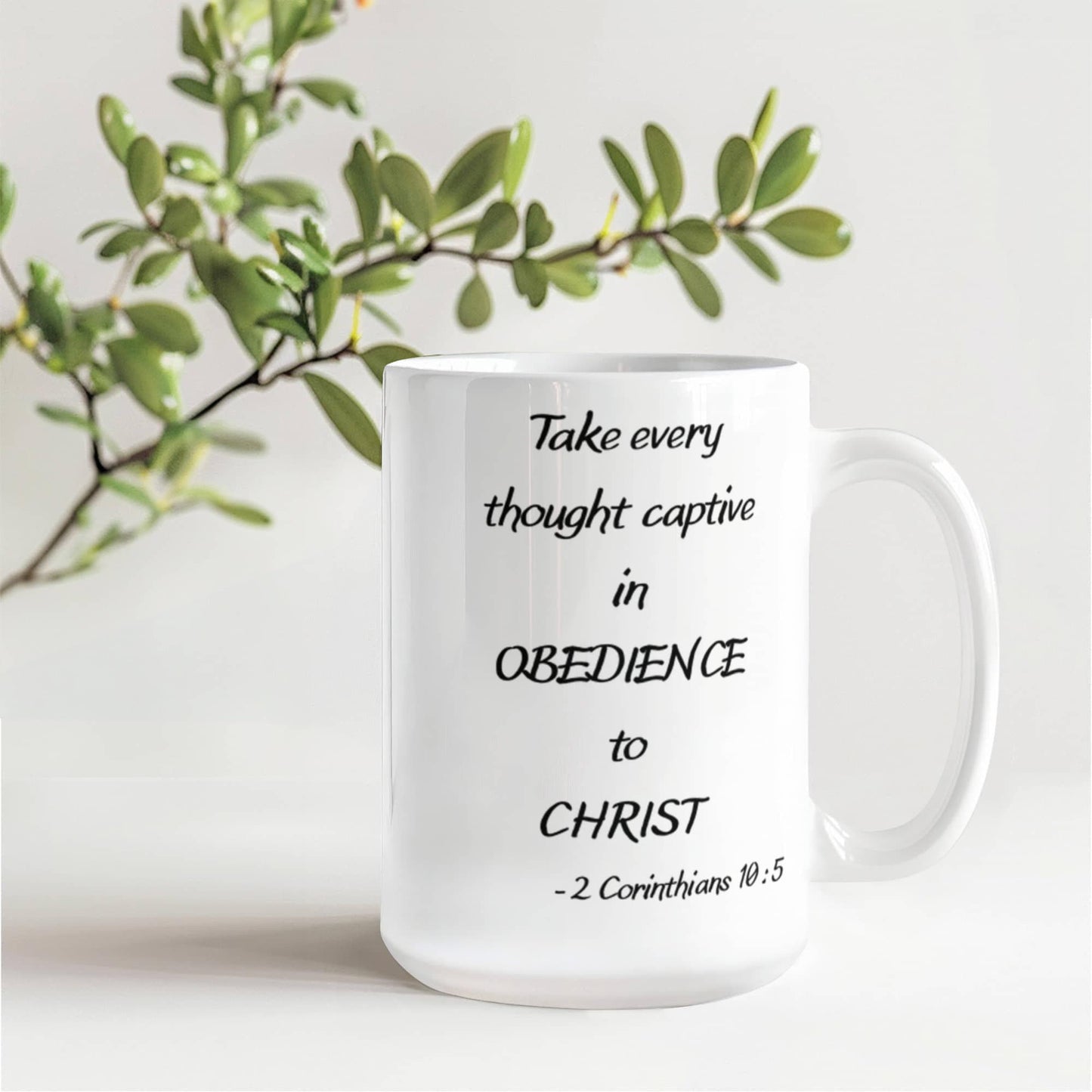 2 Corinthians 10:5 bible quotes, Obedience to Christ - White Coffee Mug Tea Cup 11 oz Gift