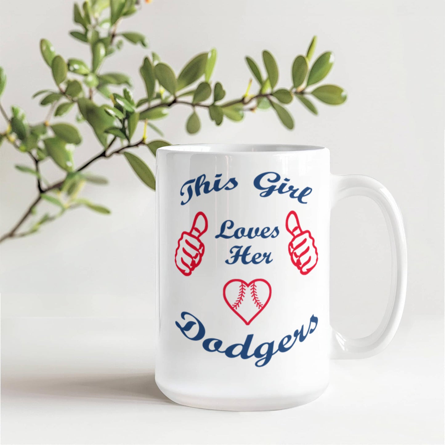 Baseball Fan Coffee Mug, This Girl Loves Her Dodgers- White Porcelain Coffee Mug 11 oz For Baseball Player, Fan, Baseball Lover