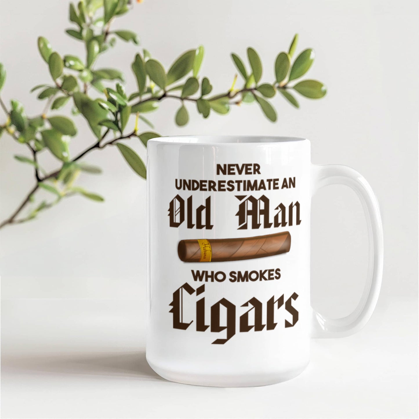 I Smoke Cigar Coffee mug, Never Underestimate An Old Man Who Smokes Cigars-White Porcelain Coffee Mug 11 oz