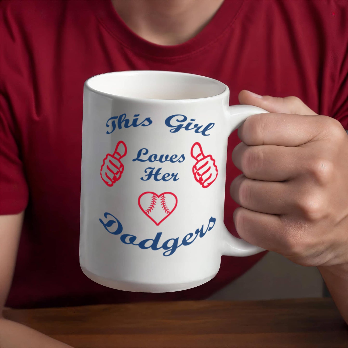Baseball Fan Coffee Mug, This Girl Loves Her Dodgers- White Porcelain Coffee Mug 11 oz For Baseball Player, Fan, Baseball Lover