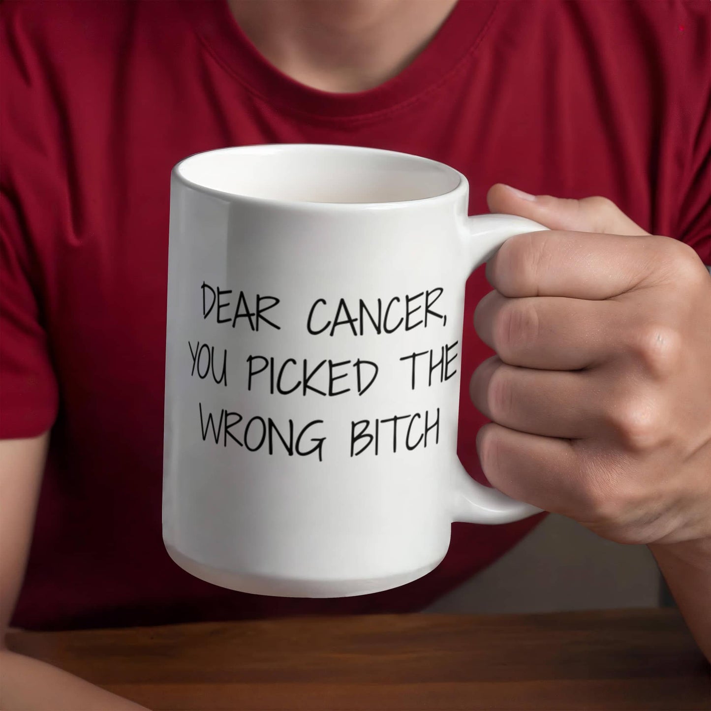 Cancer Survivor Coffee Mug, Dear Cancer You Picked The Wrong Bitch- White Porcelain Coffee Mug 11 oz