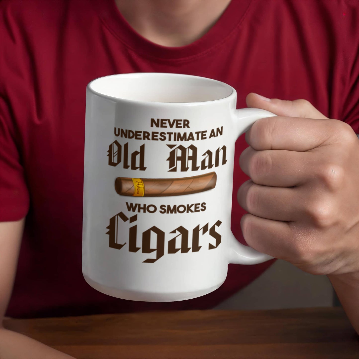 I Smoke Cigar Coffee mug, Never Underestimate An Old Man Who Smokes Cigars-White Porcelain Coffee Mug 11 oz