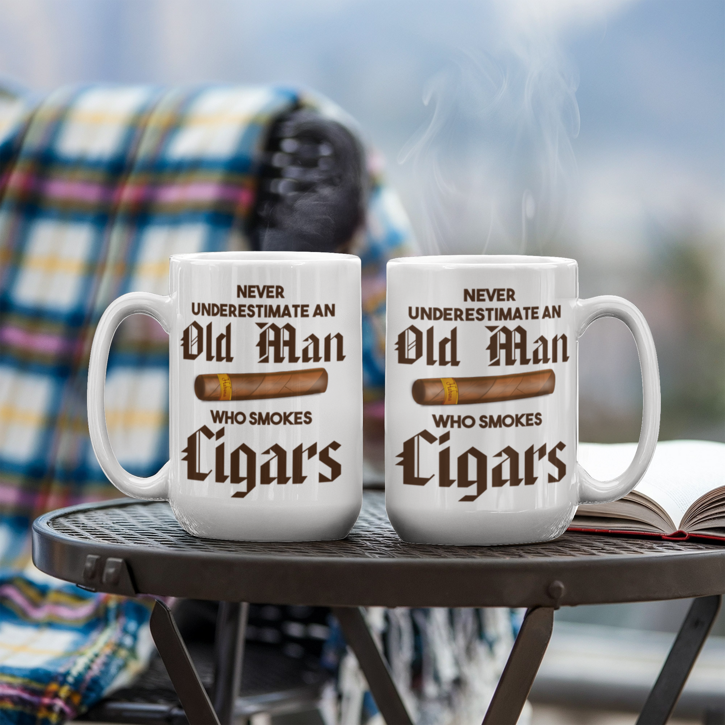 I Smoke Cigar Coffee mug, Never Underestimate An Old Man Who Smokes Cigars-White Porcelain Coffee Mug 11 oz