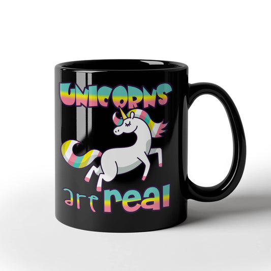 Unicorn Coffee mug, Unicorns are Real, Unicorn Mug, Teen Coffee mug- Black Porcelain Coffee Mug 11 oz