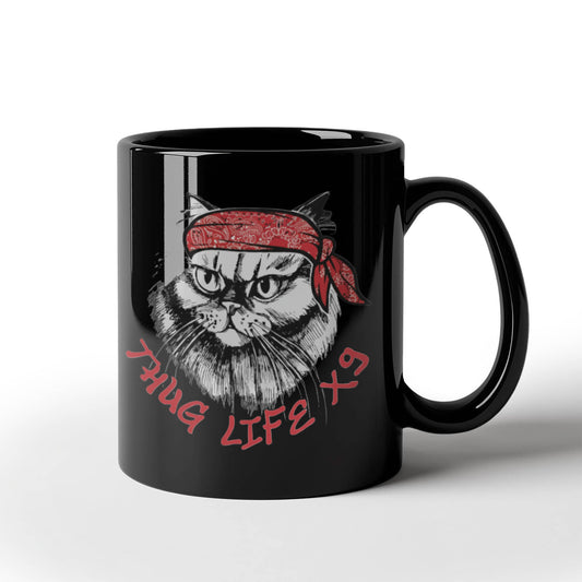 Cat Lovers Mugs, Thug Life X9 - Black Coffee Mug Porcelain Tea Cup 11 oz - Great Gift