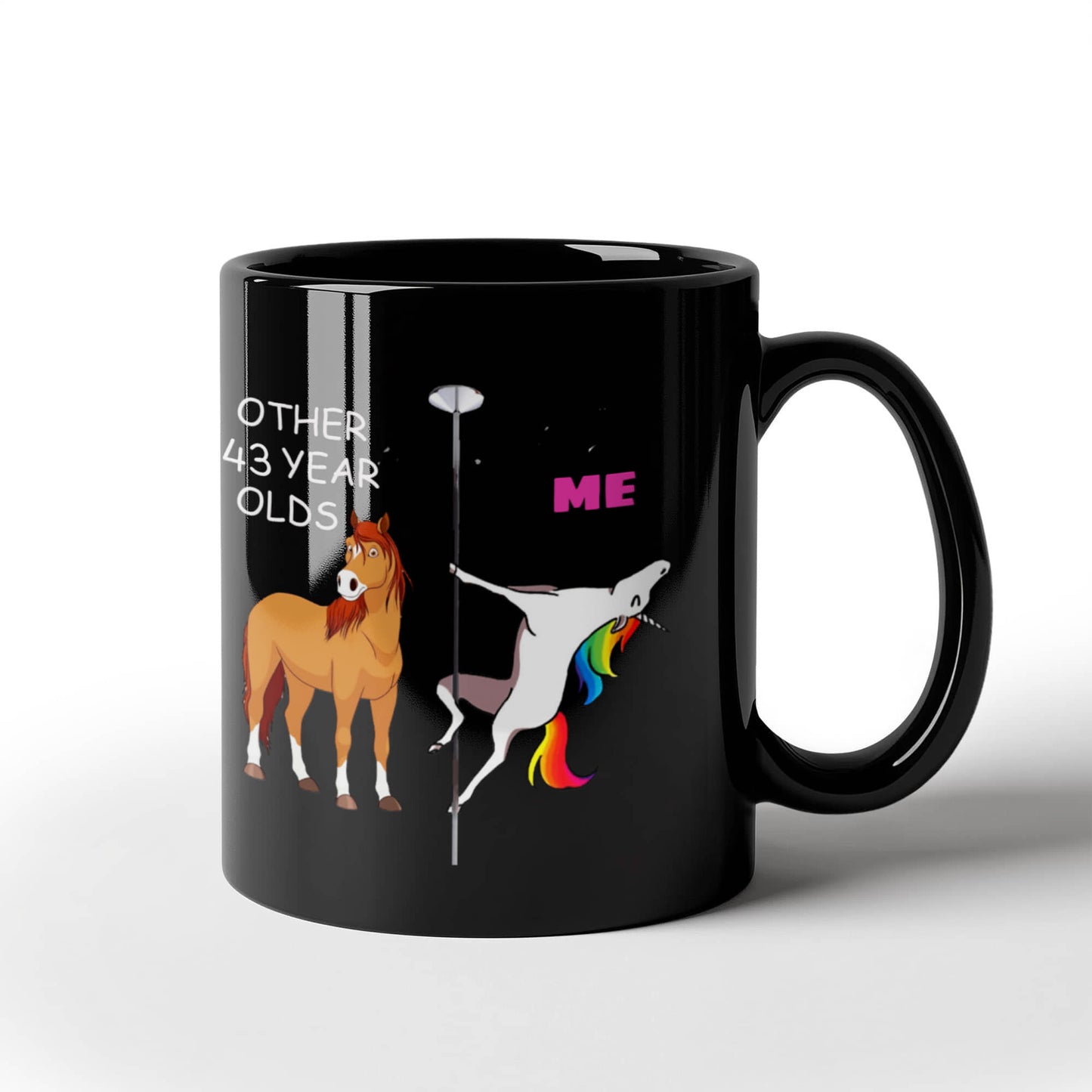43rd Birthday Gift for Women - Other 43 Year Olds Me Unicorn Coffee Mug - Black Porcelain Coffee 11 oz for Grandma, Mom, Sister, Best Friend, Women