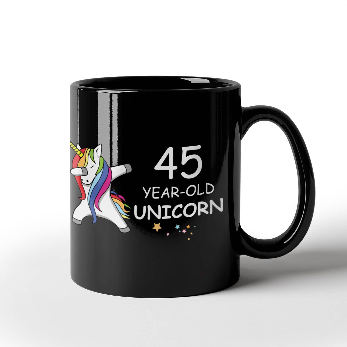 Unicorn Birthday gift 45th Birthday Gift for Women - 45 Year Old Unicorn Dabbing Mug - Funny Black Porcelain Coffee 11 oz, 45th Anniversary Bday Gift
