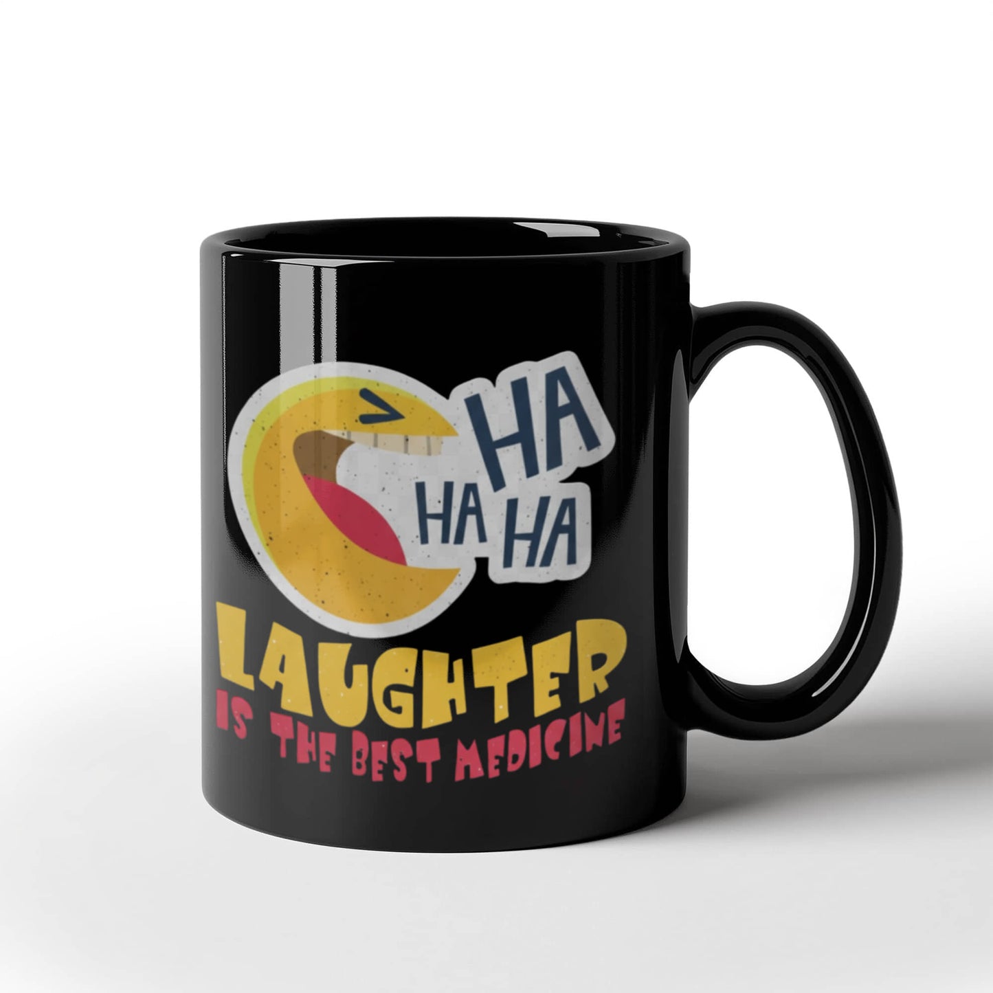 Laughing Lovers Mugs, Laughter is the best medicine - Funny Black Porcelain Coffee 11 oz