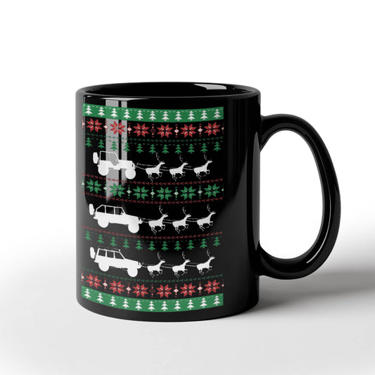 Gifts for Christmas, Christmas Jeep Carts - Black Coffee Mug Porcelain Tea Cup 11 oz - Great Gift